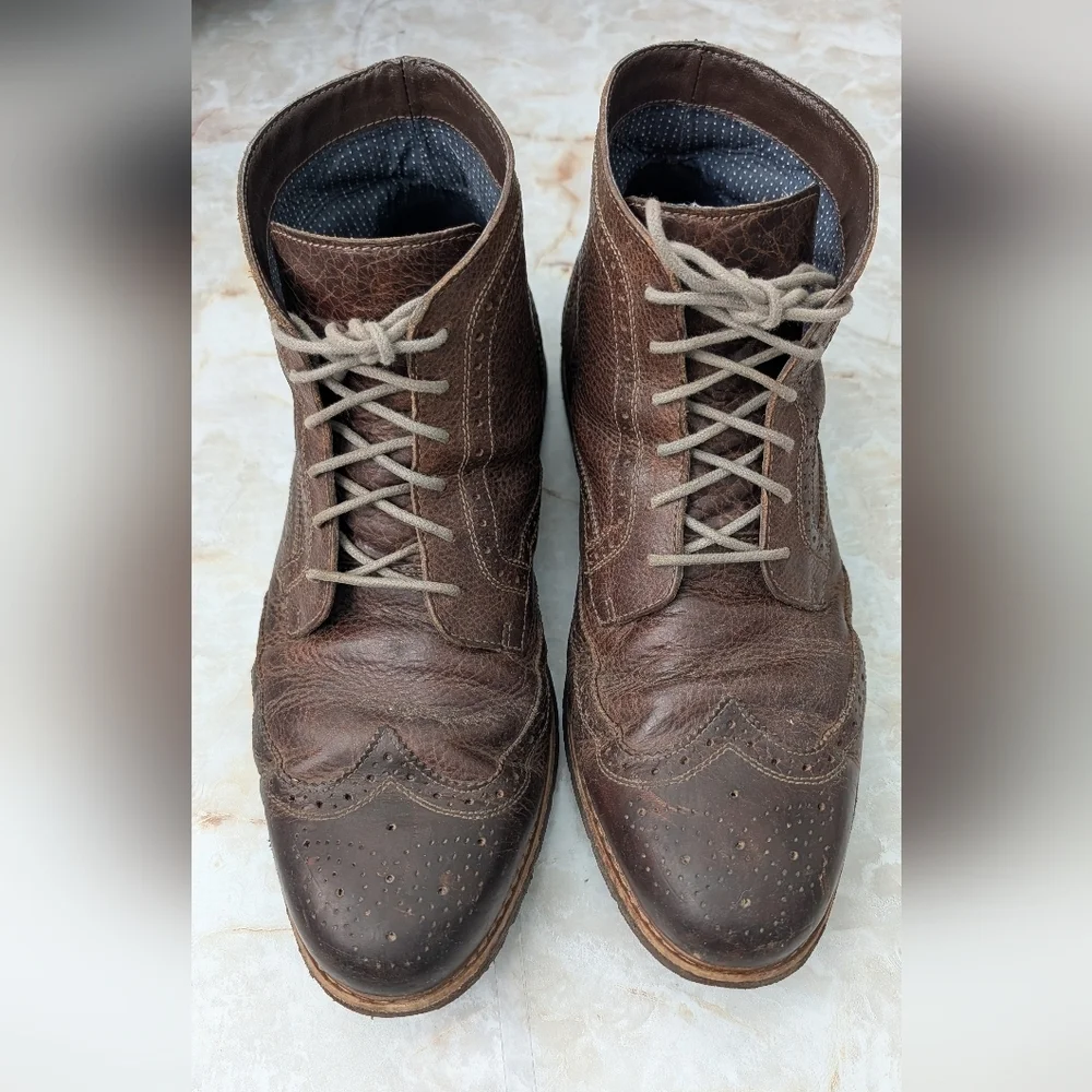 Bass Brown Leather Upper Wingtip Boots Men Sz 13